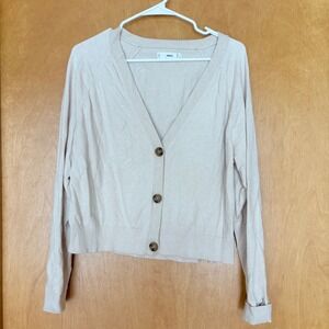 MNG Beige Button‎ Front Long Sleeve Knit Cardigan Sweater Women's Size M